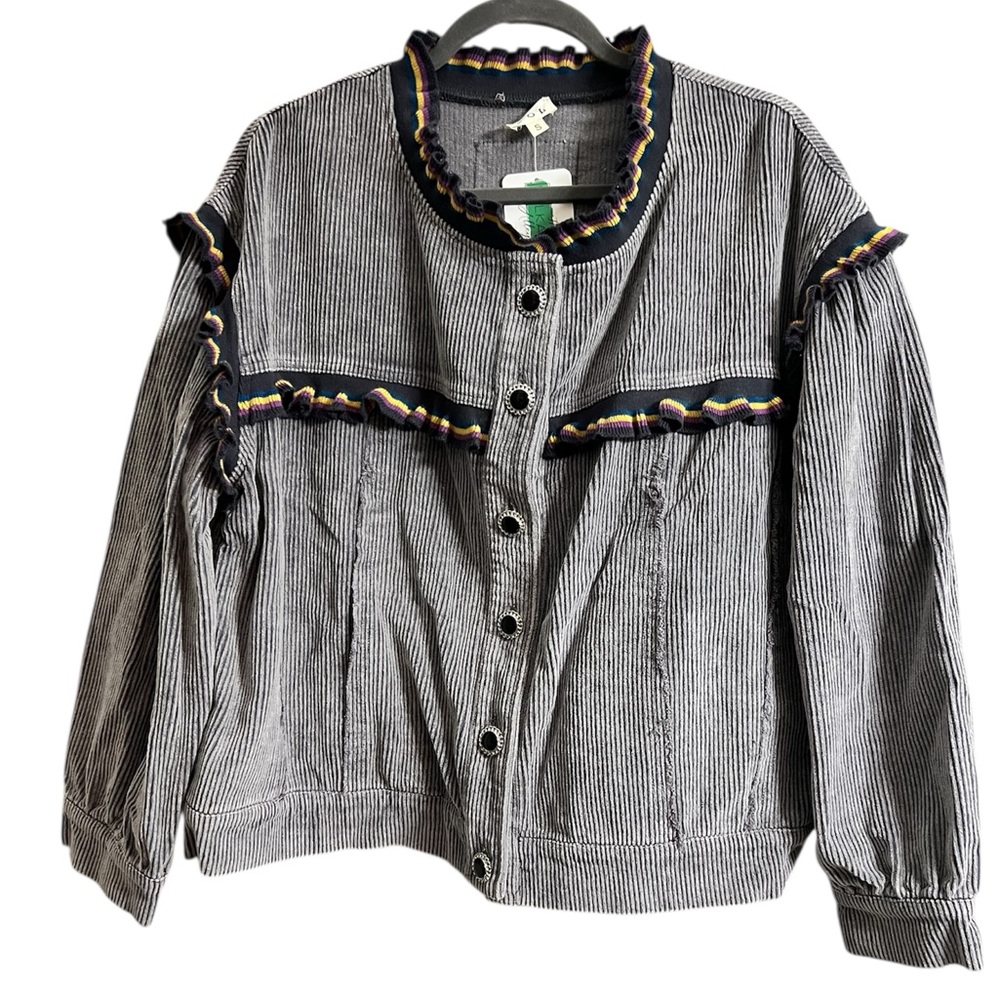 POL Women’s Ribbed Bomber Jacket with Button Detail